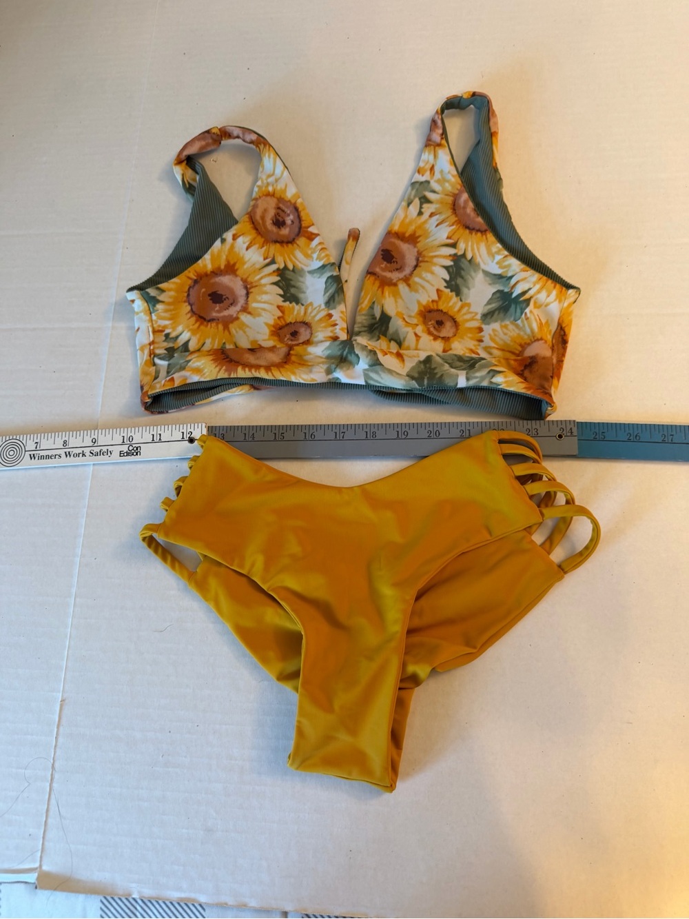 Sunflower Print Bikini Set - Yellow Floral Top & Mustard Bottoms